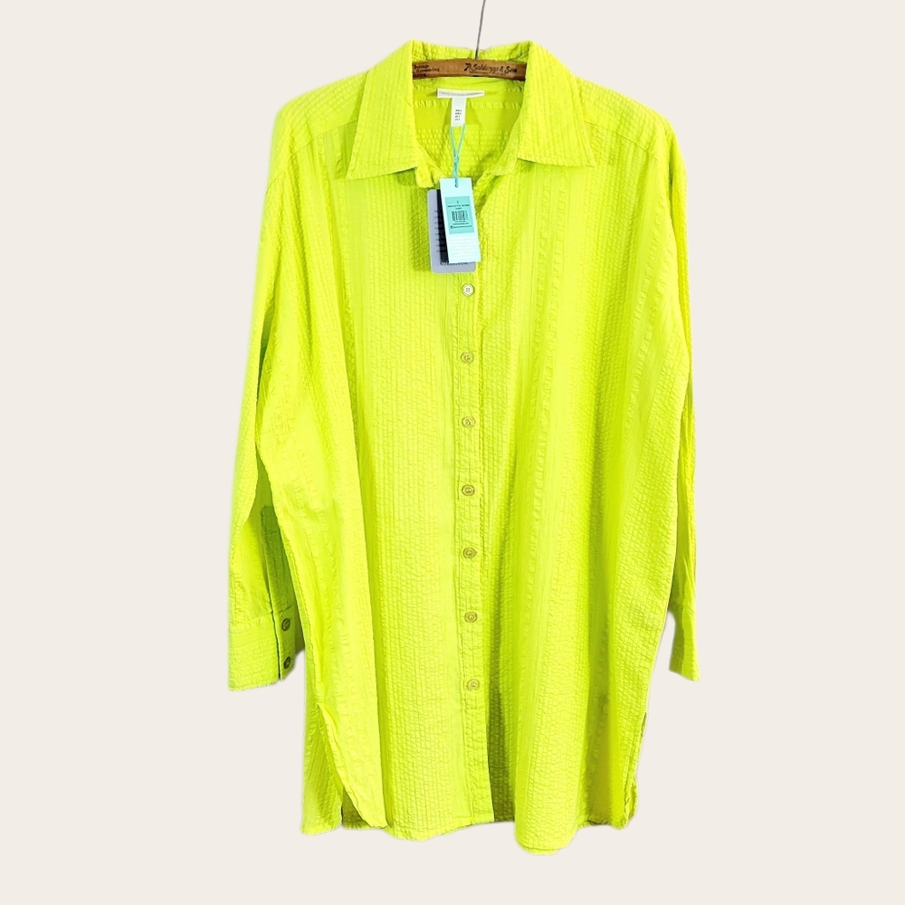 NWT SEA LEVEL SWIM AUSTRALIA Heatwave Cover Up Shirt In Citron Shimmer Small New - Picture 2 of 11